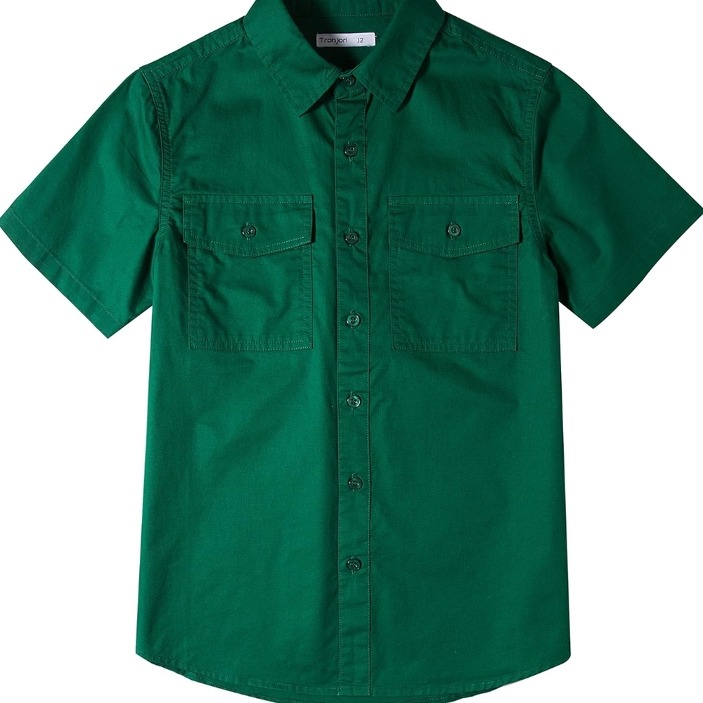 Tronjori Boys (8) Dark Green Button Down Shirt